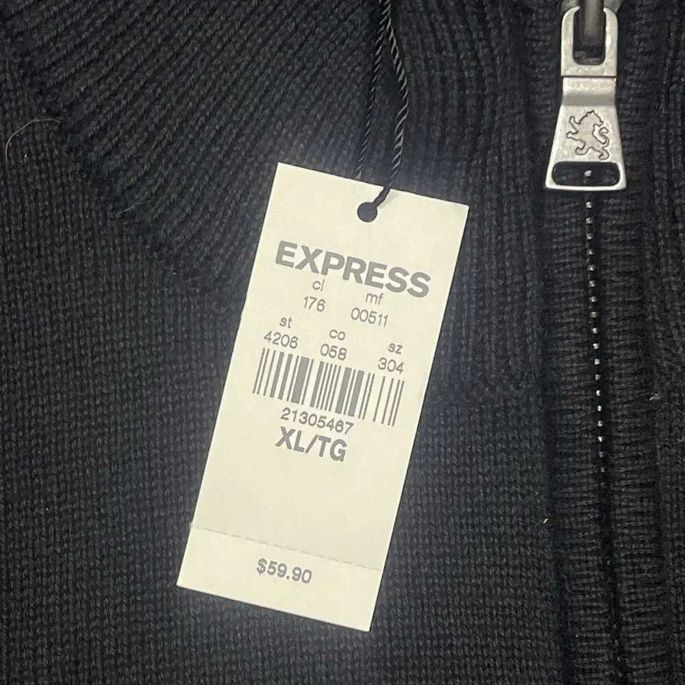 Vintage Express Men's Black Knit 1/4 Zip Mock Neck Pullover Sweater XL